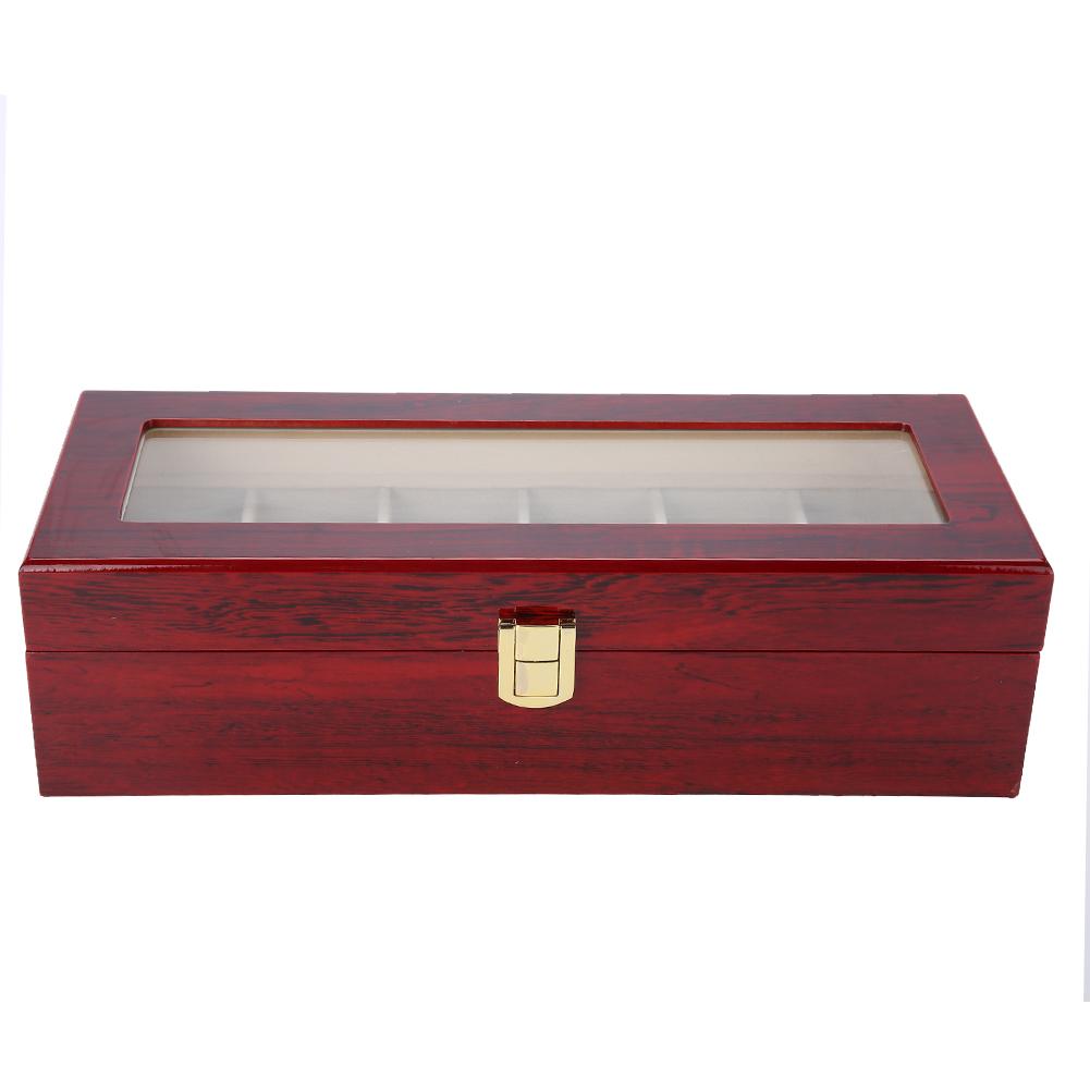 6 слотов деревянный футляр для хранения часов дисплей коробка держатель органайзер