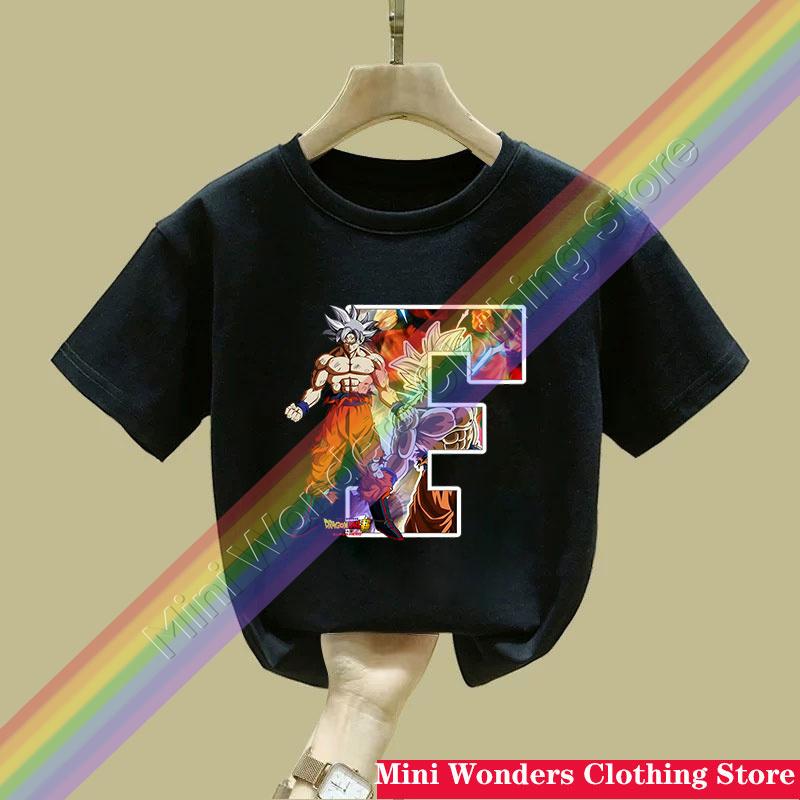 Dragon Ball Goku Tshirt Letter AZ Print Boys Clothes Cotton Short Sleeve Toddler Fashion Cartoon Anime Summer Street Wear Gift