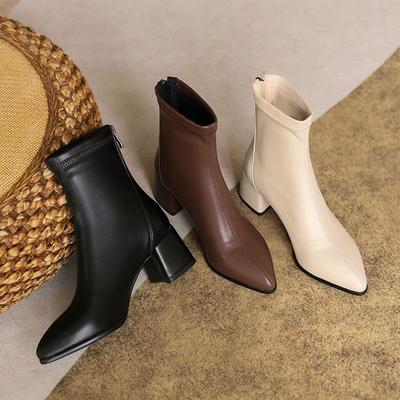 Осень и зима новые маленькие размеры ботинки Мартина женские 313233 эластичные тонкие с острым носком большие размеры женские короткие ботинки 41-43 толстый каблук 40