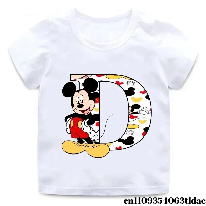 Mickey Mouse AZ Alphabet Print Kids Cotton TShirt Girls Boys TShirt Summer Childrens Top