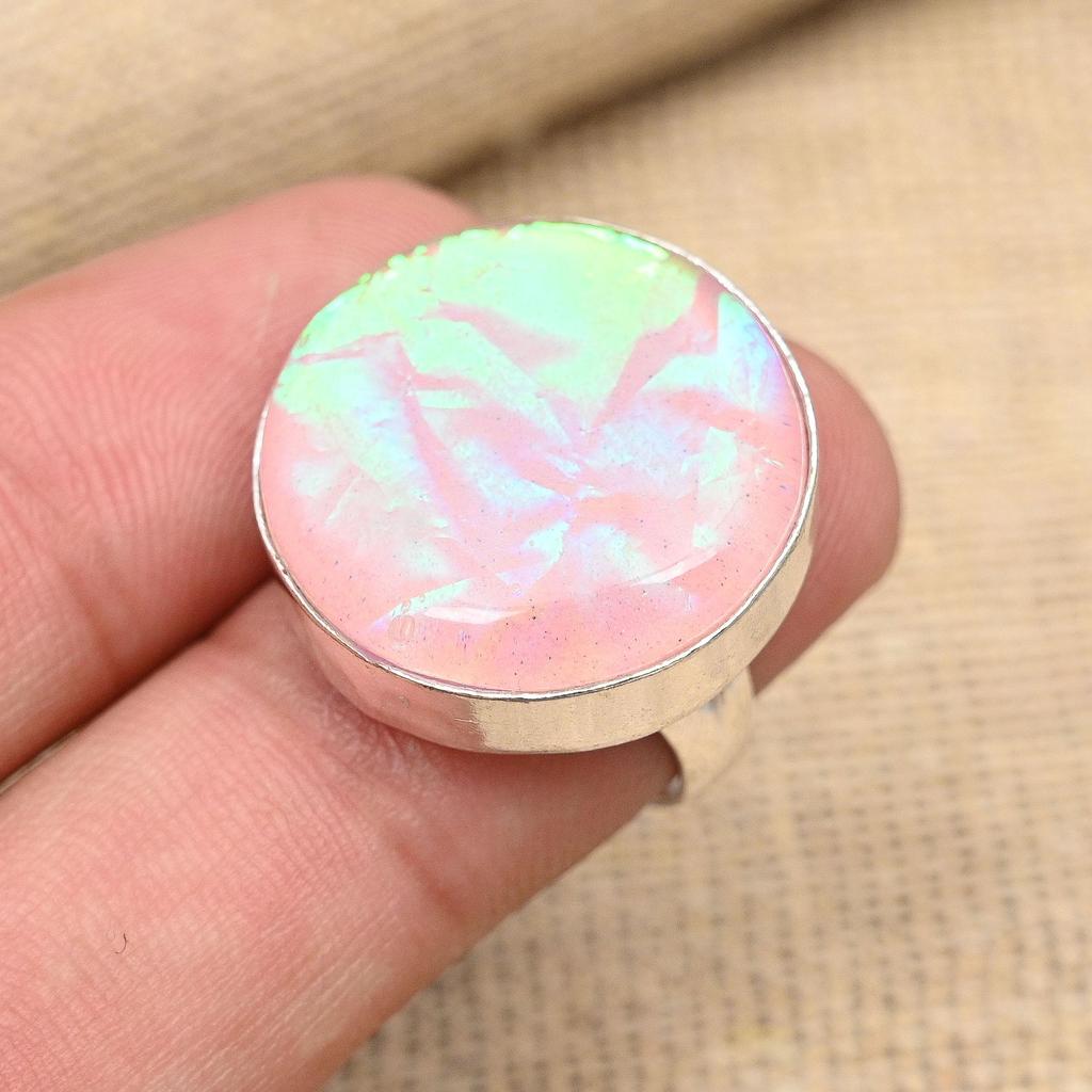 Ювелирное кольцо ручной работы из стерлингового серебра 925 пробы с розовым австралийским тройным опалом и драгоценным камнем