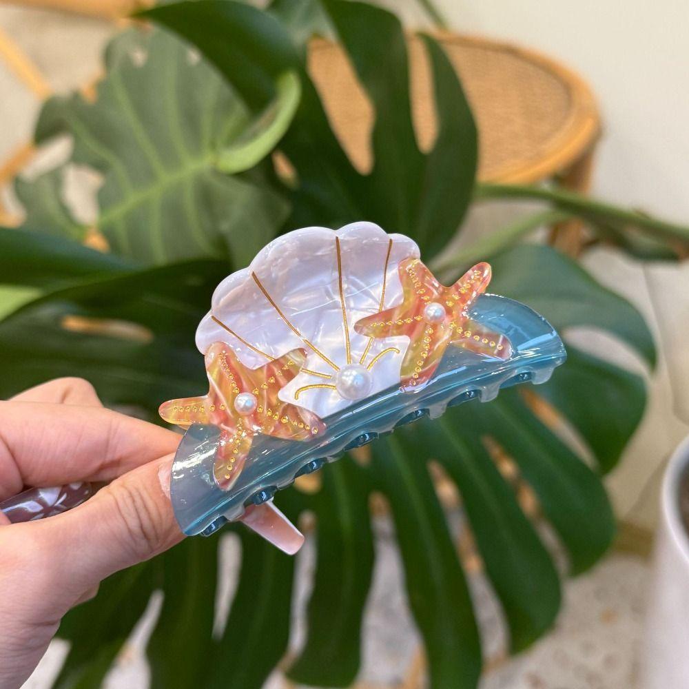 Korean Style Shell Hair Claw Acetic Acid Geometry Shark Clip Hairpin Ocean Series Hair Claw Girls
