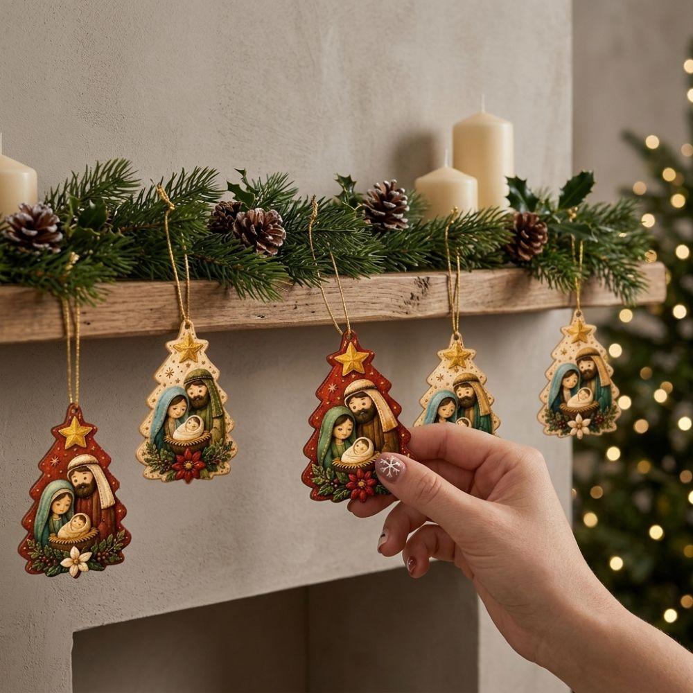15Pcs Tree-Shaped Nativity Scene Hanging Decor Xmas Christmas Tree Hanging  Theme Party Decoration