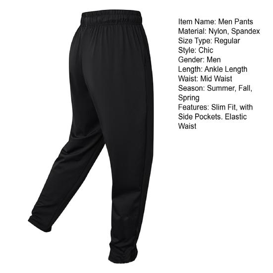 Men Jogging Pants Drawstring Elastic Waist Slim Fit Training Trousers with Pockets Solid