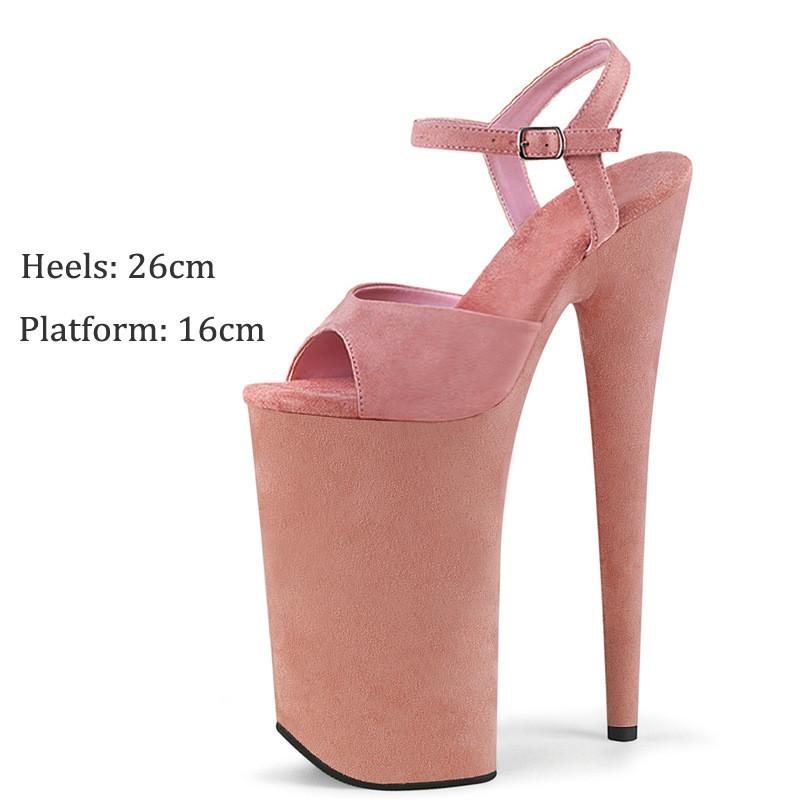 26 см пикантные женские замшевые туфли для танцев на шесте для ночного клуба, вечерние сандалии для стриптиза на платформе с заклепками на высоком каблуке