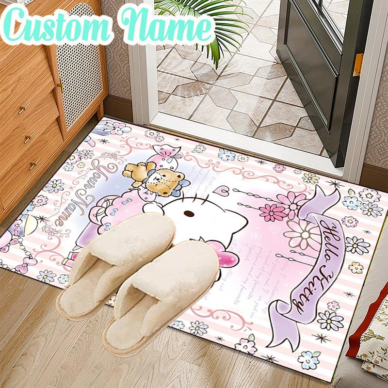 Custom Name Pink Kitty Adventure Rug Office Rug Chair Mat Non Slip Carpet Rugs for Bedrooms Dining Room Living Room Home Decor gifts