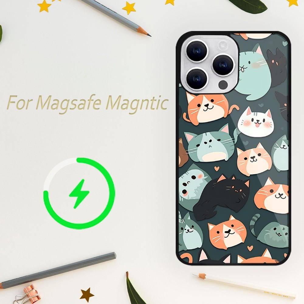 Милый чехол для телефона с изображением кота для iPhone 15 14 13 12 11 Plus Pro Max Magsafe с магнитной беспроводной зарядкой
