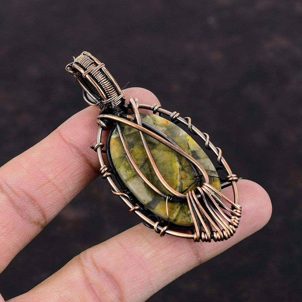 Медный кулон с яшмой, медная проволока, кулон с лунным камнем, кулон с дурного глаза, кулон с драгоценным камнем, медная проволока ручной работы, ювелирные изделия