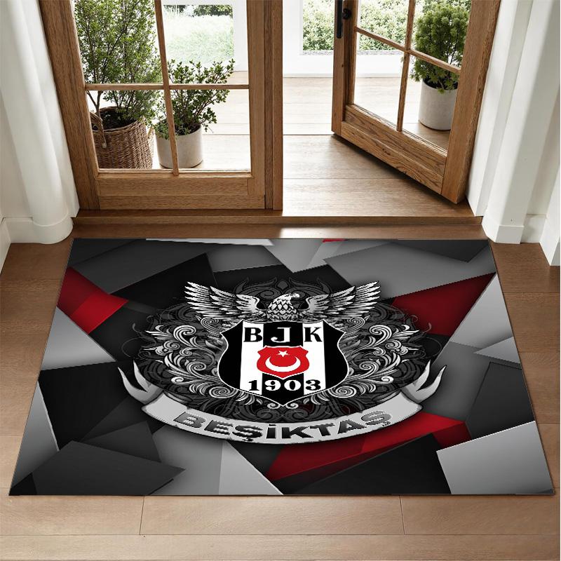 Beşiktaş FC Design Crystal Velvet Rug Soft Decorative Mat for Bedroom Entrance