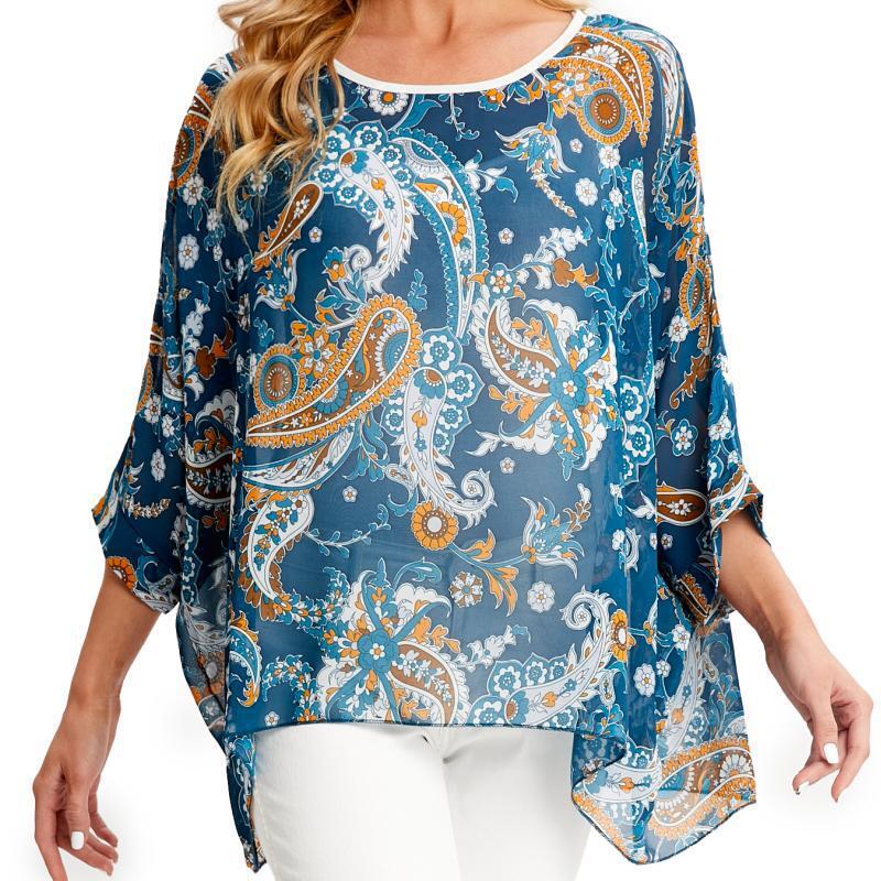 Женская свободная шифоновая летняя блузка-туника с цветочным принтом в стиле бохо, пляжные накидки