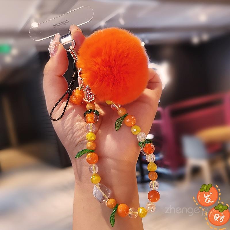 Persimmon Ruyi bracelet mobile phone lanyard ins women's bag hanging keychain pendant short handmade beaded wrist rope