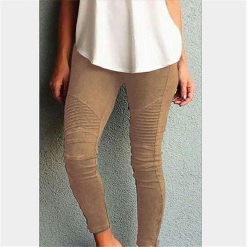 Women Jeans High Waist Skinny Pleated Pencil Pants Retro Elastic Stretch Slim Leggings