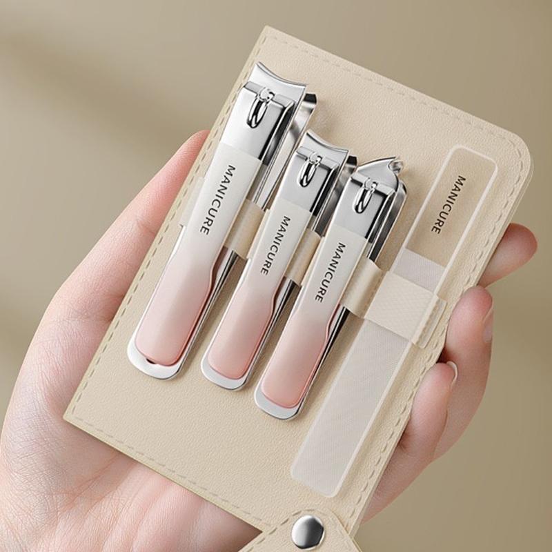 4 Pieces/set Manicure Set With Portable Leather Case And Nano Nail File - Fingernails & Toenails Clippers For Nail Care