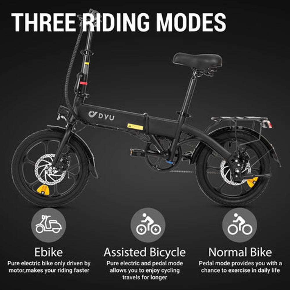 Electric Bike DYU A1F Pro 16" 250W Motor 7.5AH Foldable E-Bike Max Range 60Km Load 120Kg Black
