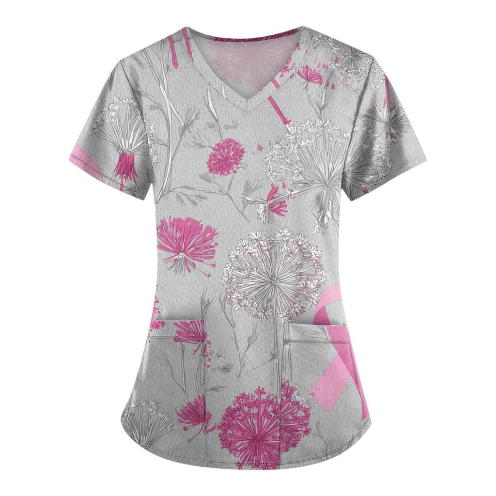 Women's Fashion V-Neck Short Sleeve Overalls With Pockets Printed Tops  Clothes