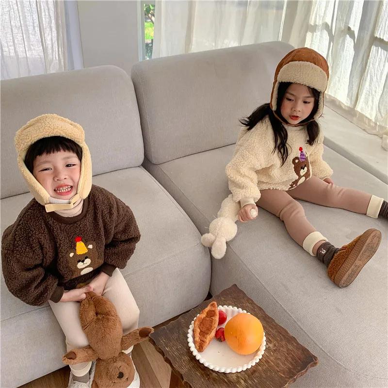 Winter Kids Clothes Thicken Girls Leggings Solid Fur Boys Tights Children Pants