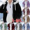 Women's Fashion Jacket Hooded Winter Warm Plush Loose Jacket for Women Patchwork Winter Outerwear Faux Fur Zipper Coat
