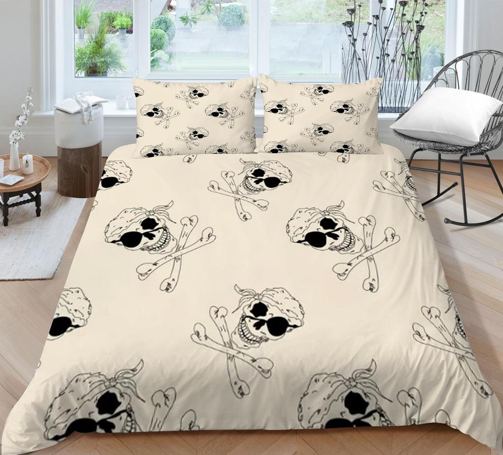 Bedding Set 3D Skull Printing Bedding Set Bedclothes Bed Three Piece Comfortable Pillowcase Polyester Quilt Cover