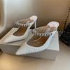 Ladies Faux Pearl Mule Designer Slippers Luxury Sandals Crystal Diamond Faux Pearls White Satin Bridesmaid High Heel Shoes