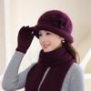 Thickened Rabbit Hair Knitted Yarn Hat + Scarf + Gloves (three-piece Set) Women Basin Scarf, Hat & Glove Sets Middle-aged Elderly Grandmother