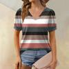 Women's Fashion Striped Printed Top Puff Short Sleeve V-neck T-shirt Loose Casual T-shirt