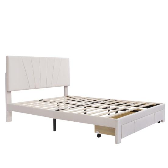 140x200cm Velvet Fabric Solid Wood Bed with Backrest Large Drawer Ergonomic Design Strong Wood Slat Support Bed Home Furniture