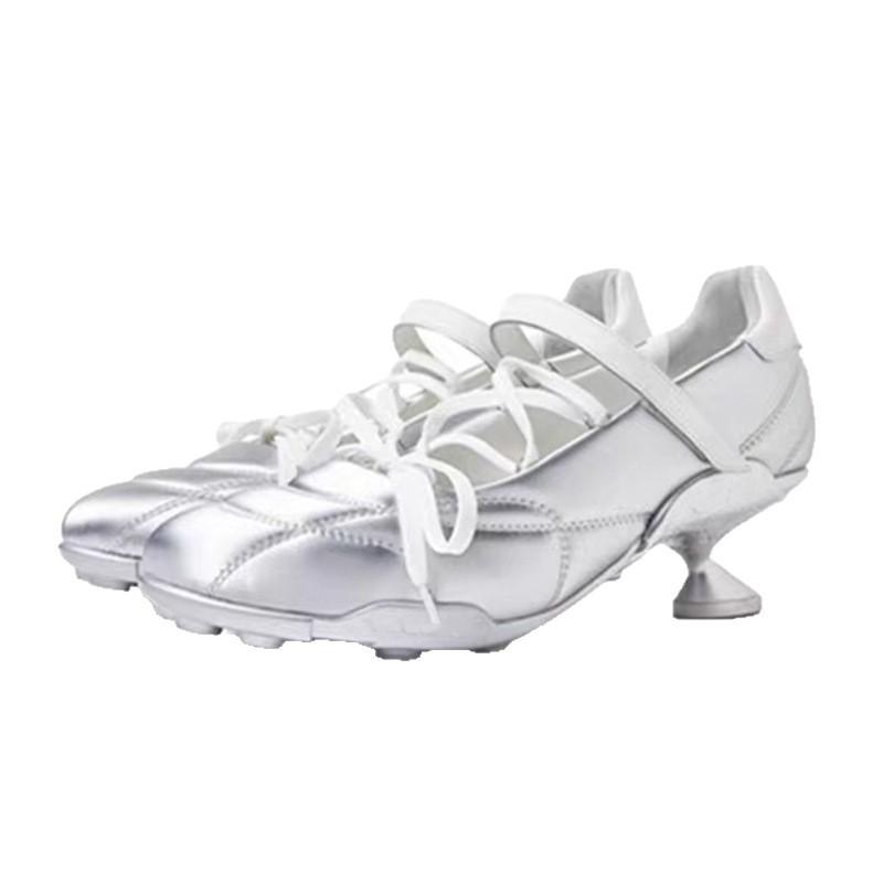 Версия из овчины~ Межзвездная серия серебристые шнурки бант спортивный стиль балетки нишевая кожа туфли-лодочки на высоком каблуке женские