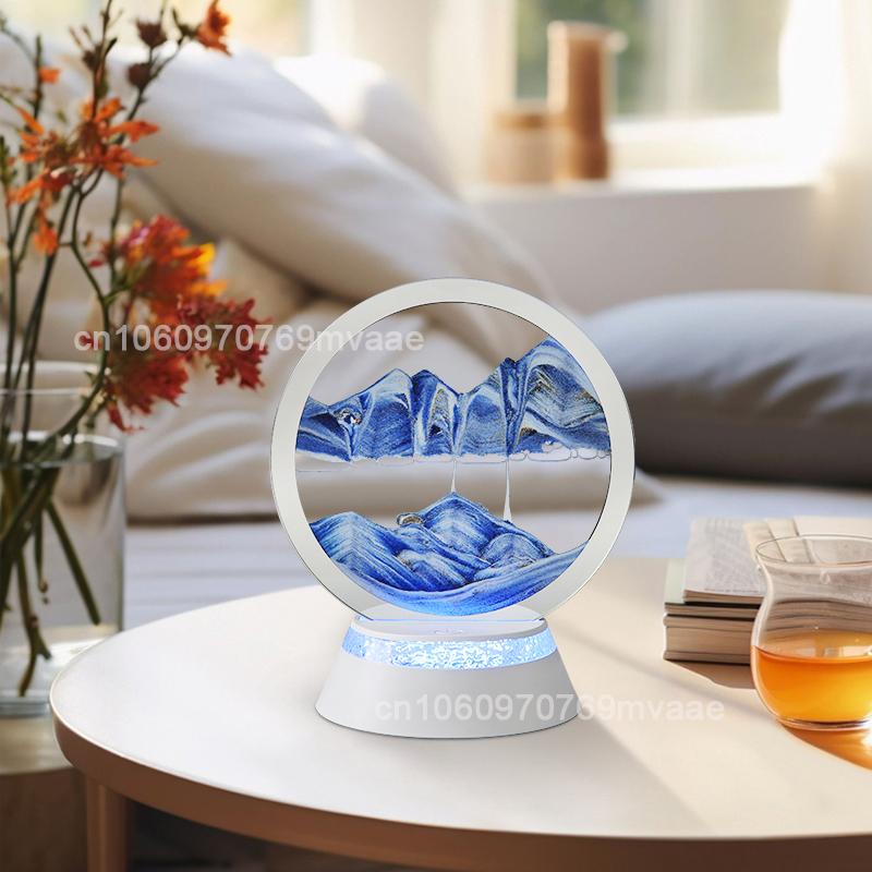 Sandscape Движущийся песок Арт Светодиодная настольная лампа с 7-цветной подсветкой из зыбучего песка 3D песочные часы Прикроватная лампа Офис Домашний декор Подарки
