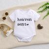 1-18 Months Newborn Baby “Heaven Sent“ Print Cotton Bodysuit Cute White Short Sleeve Jumpsuit Onesie