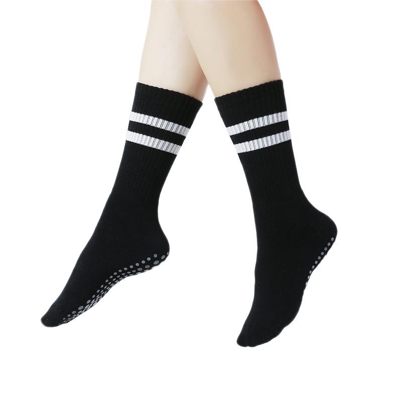 Высокие носки для йоги с толстой махровой подошвой, мягкий чесаный хлопок, дизайн с клеевыми точками для стройных икр