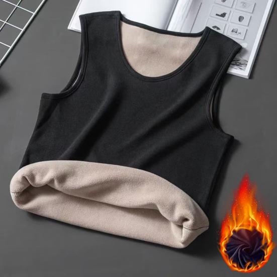 Men Vest V-Neck Sleeveless Slim Fit Pullover Tops Solid Color Casual Base Shirt Thickened Velvet Lining Camisole