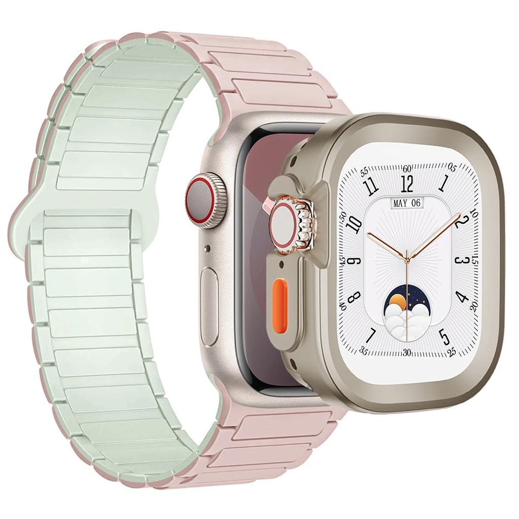 Ремешок+Чехол для Apple Watch Ultra 2 49 42 45 44 S10 46мм Магнитный силиконовый ремешок+чехол для IWatch Series 9 8 7 6 5 4 42мм 40 41мм