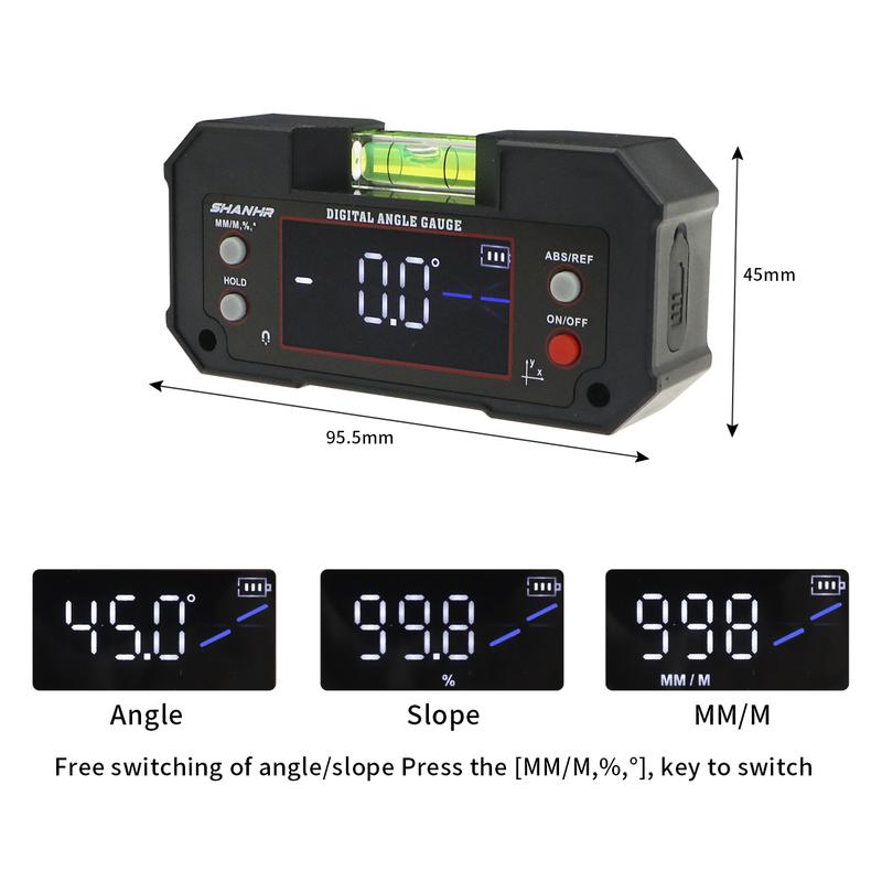 SHANHR Digital Angle Finder with Dual Axis,3-in-1 Digital Angle Gauge Inclinometer with Magnetic Base Dual-Axis Protractor