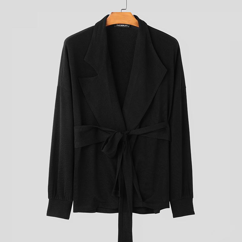 INCERUN Мужские весенние свободные топы с длинным рукавом и перекрестными лацканами