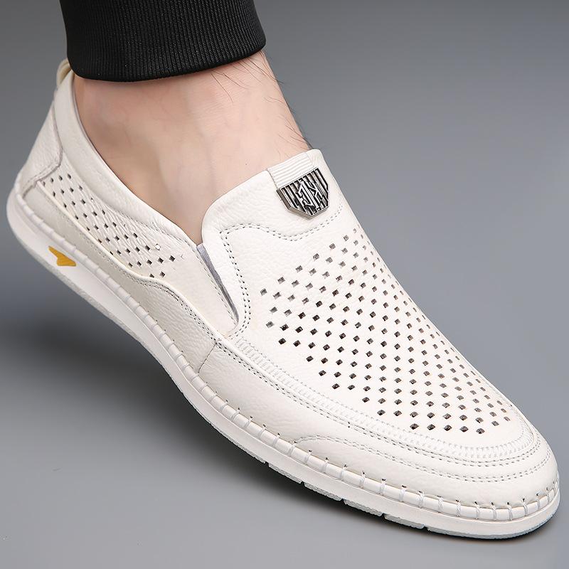 2024 летние новые мужские кожаные дышащие повседневные кожаные сандалии мужские сандалии ручной работы онлайн полые мужские туфли 5587