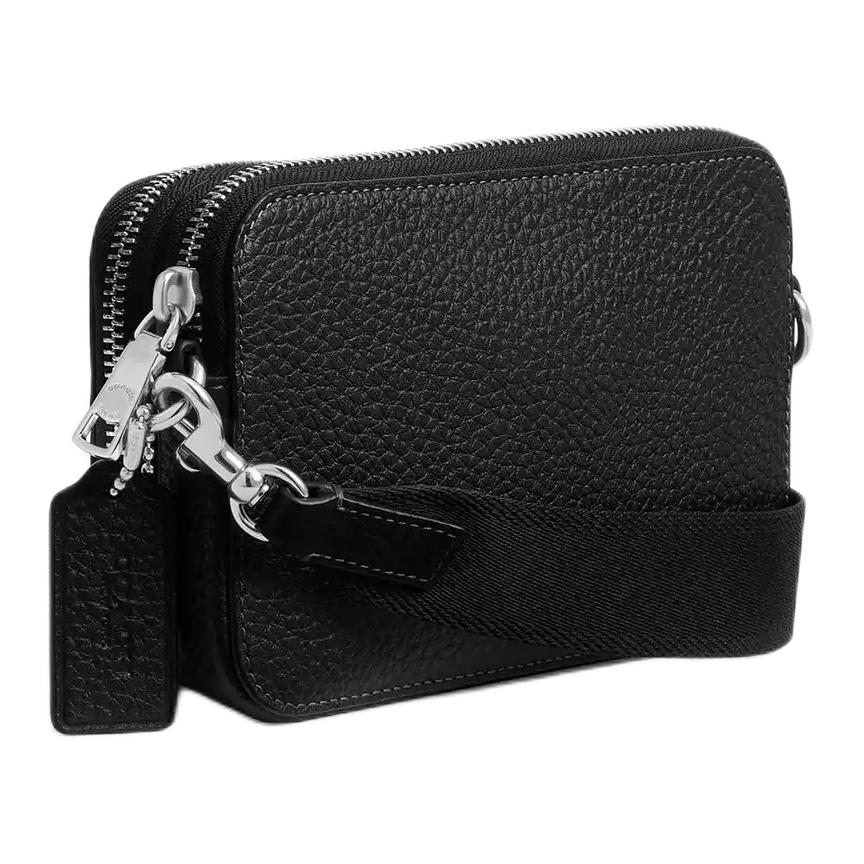 Coach 19 Clinton Logo Pebble Leather Crossbody Bag Small Men bags Black CEB30-BLK