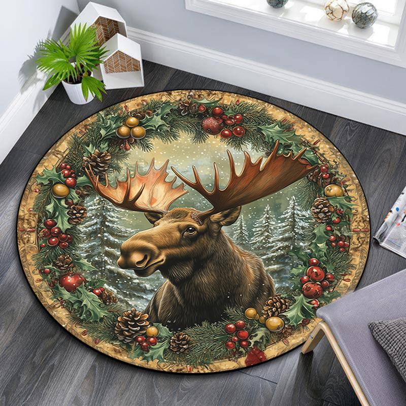 Christmas animals pattern round rug,Carpet Rug for Living Room Bedroom Playroom ,Non-slip Floor Mat,Holiday Gifts and Birthday Gifts.