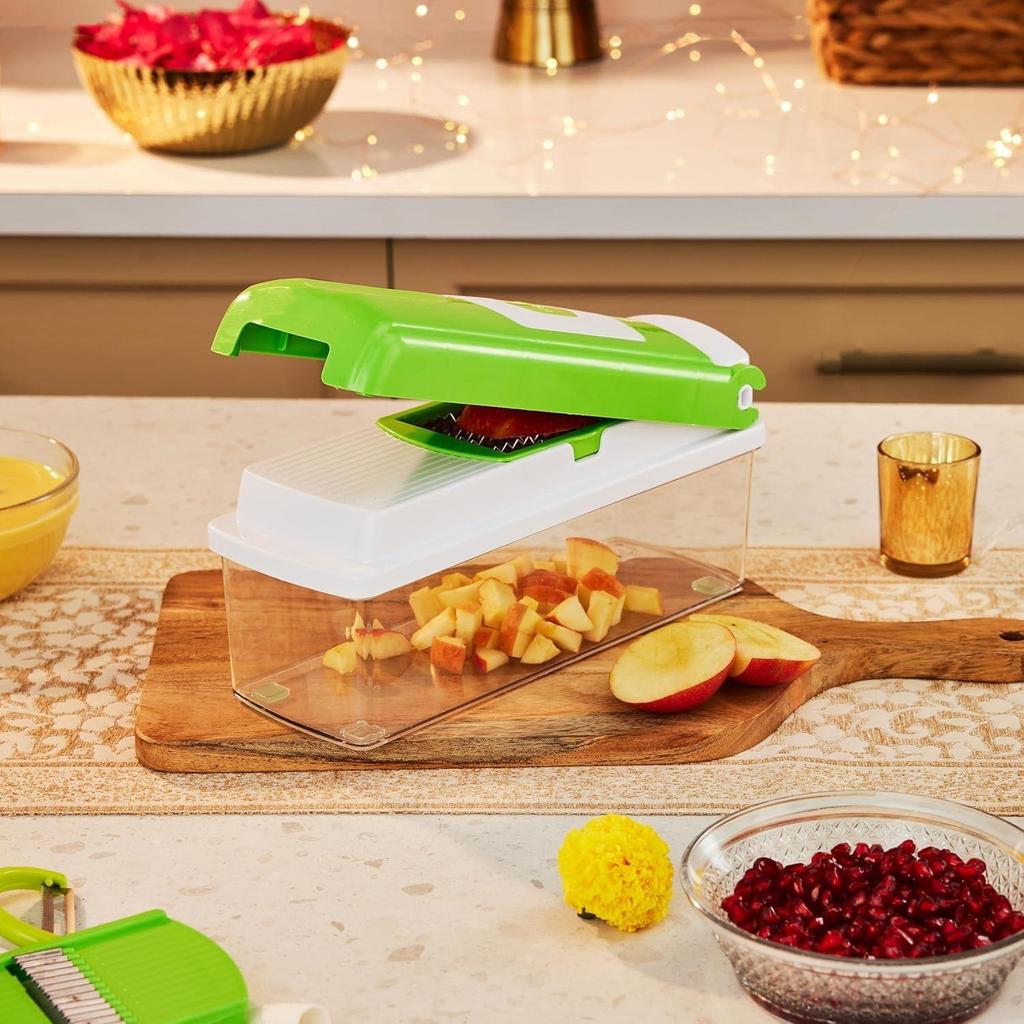 11-in-1 Stainless Steel Multipurpose Vegetable and Fruit Chopper, Green