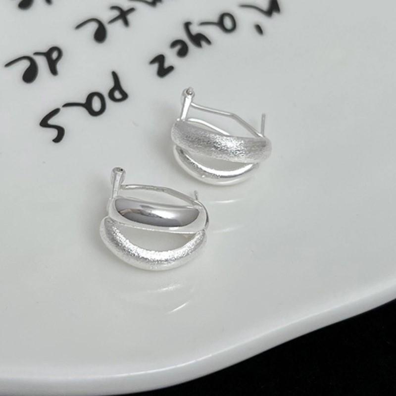 ANENJERY Серебристые двухслойные матовые серьги-кольца для женщин, дугообразные минималистичные простые ювелирные аксессуары для девочек