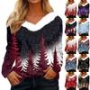 Women's Fashion Casual Long Sleeve Christmas Printed Plush Collar V-Neck Top