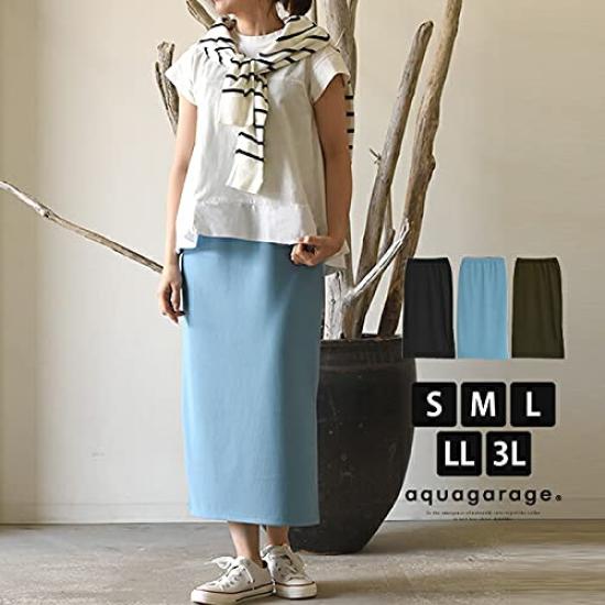 Aqua Garage Stretch Tight Long Side Size LL Women's Skirt, Spring/Summer, Length, Slit, Black,