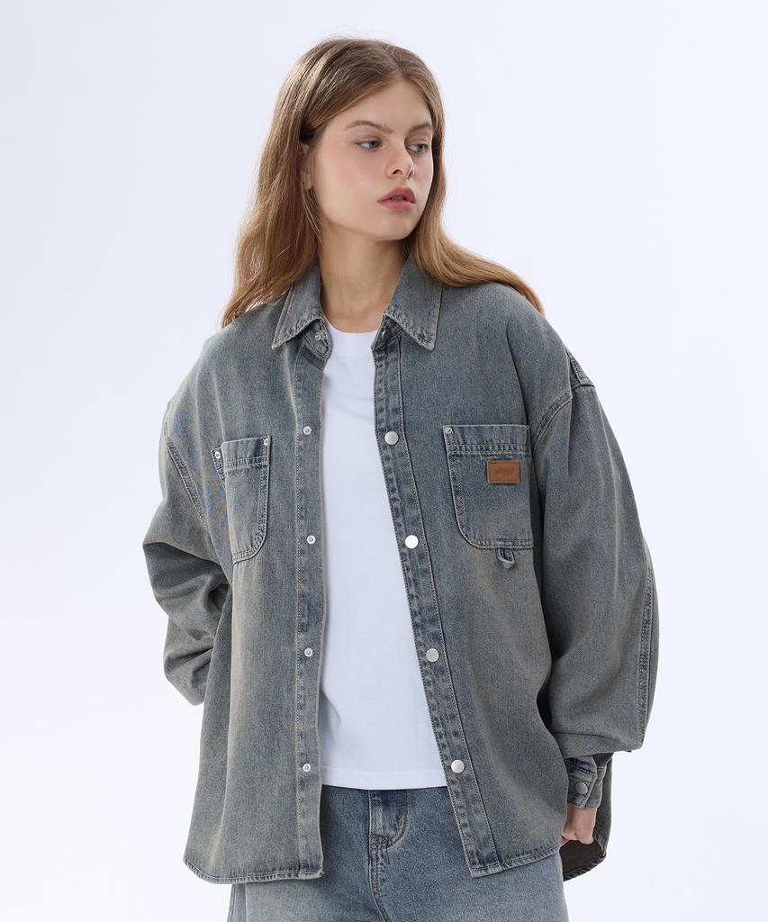 GHOST REPUBLIC Vintage Washed Double Pocket Denim Shirt 3 Colors Gls-716
