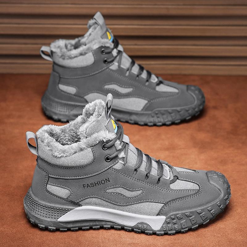 Retro Men Shoes 2024 Winter Plush Warm Cotton Shoes Martin Boots Outdoor Mountaineering Work Sports Shoes Botas Para Hombre