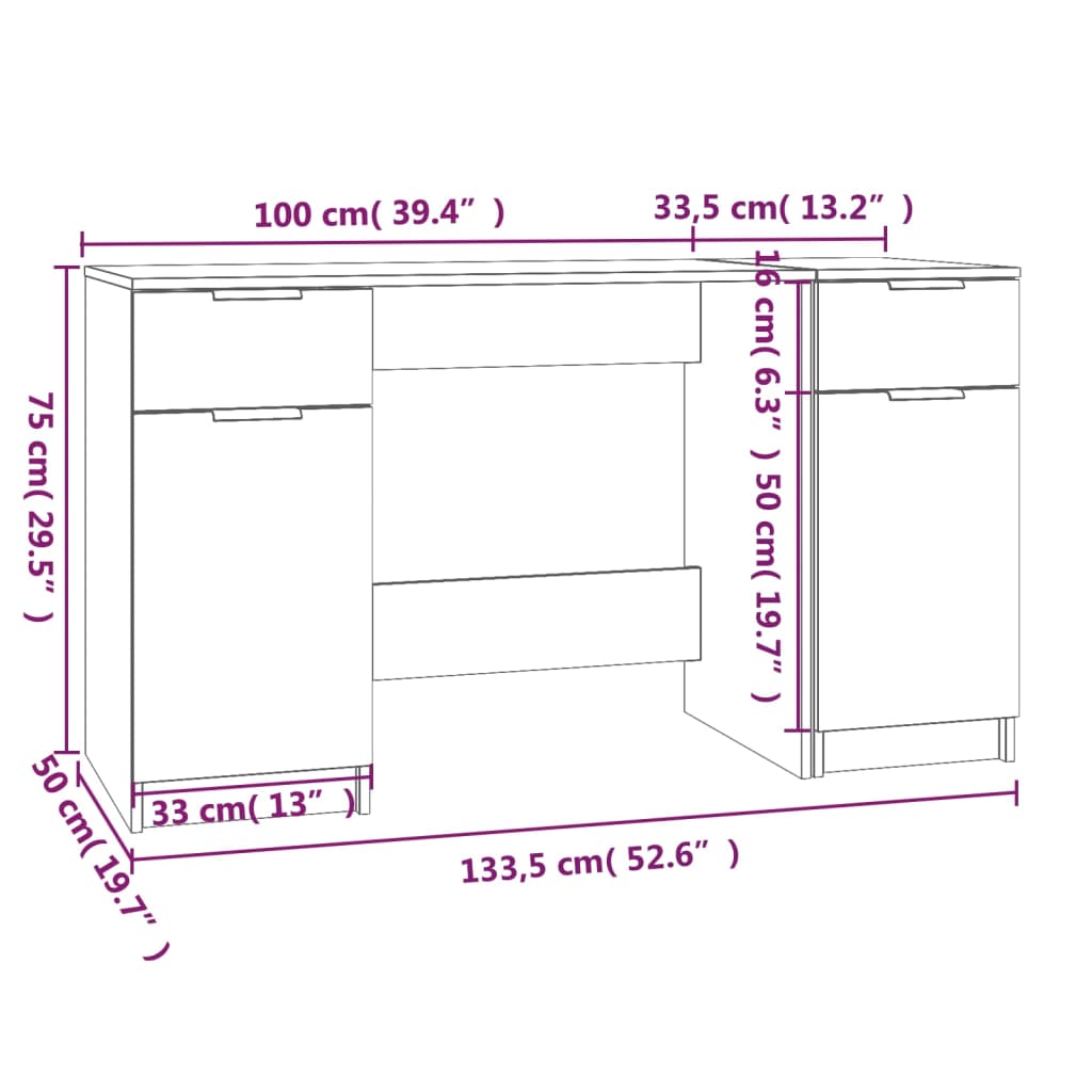 Desk with Side Cabinet Concrete Grey Particleboard