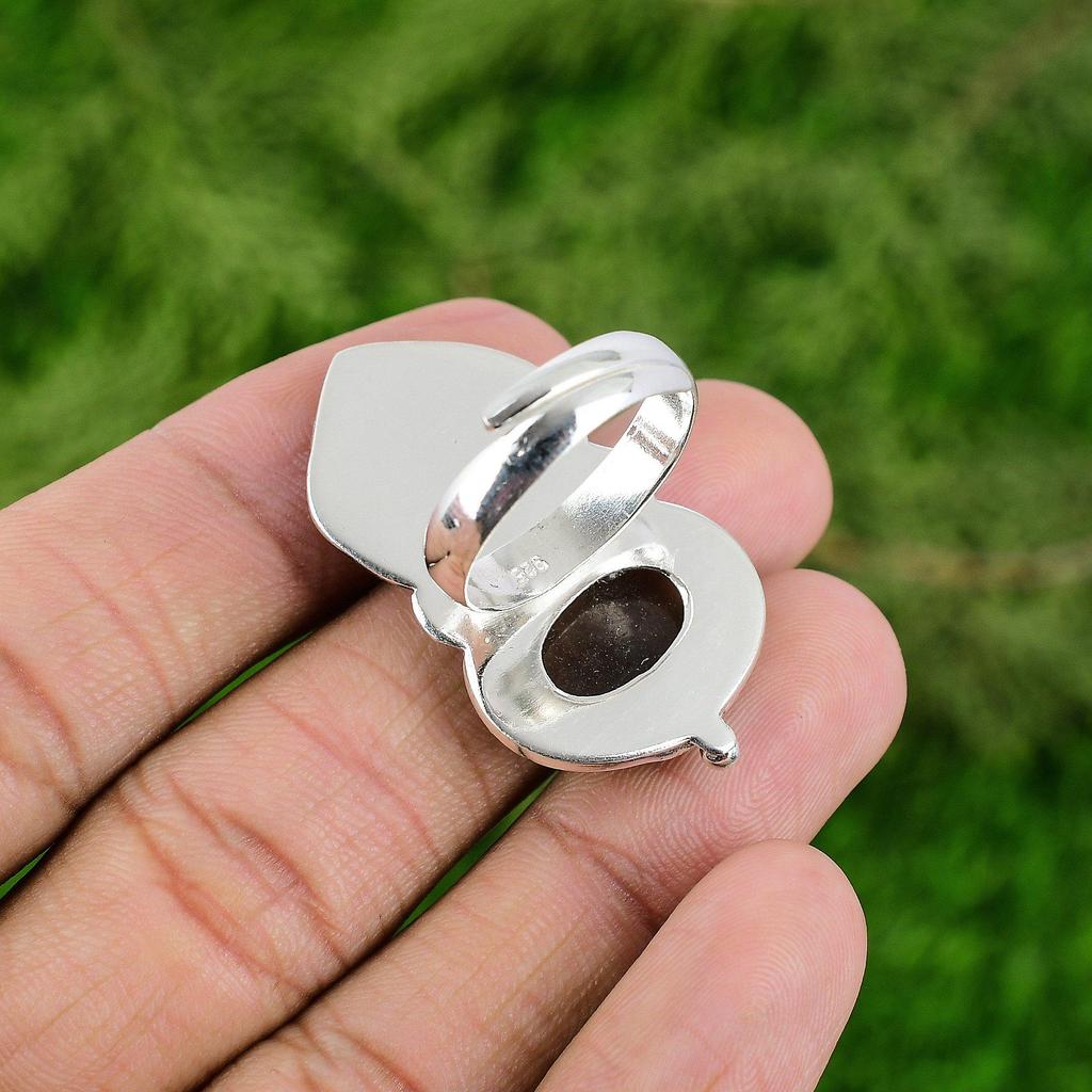 Natural Smoky Quartz 925 Silver Stackable Bird Adjustable Ring For Women