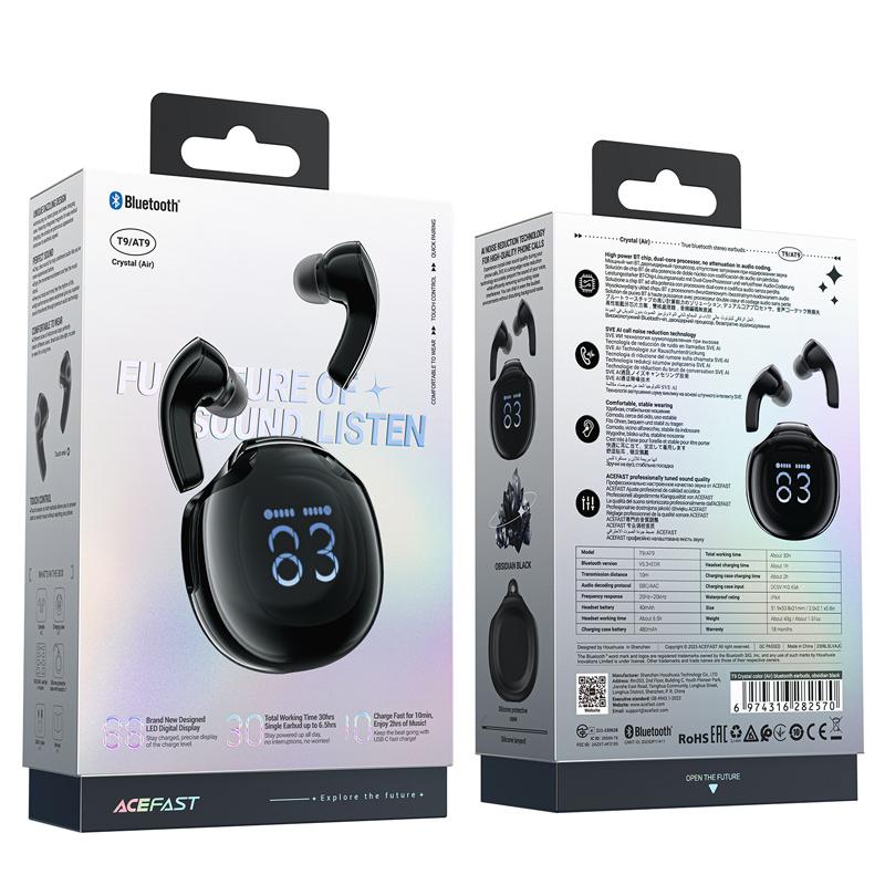 Acefast T9 Wireless Bluetooth Earbuds with Display - Black