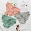 Women Underpants Thread Mid Waist Lace Edge Solid Color Elastic Cotton Crotch Moisture-wicking Stretchy Daily Wear Briefs Sport Panties