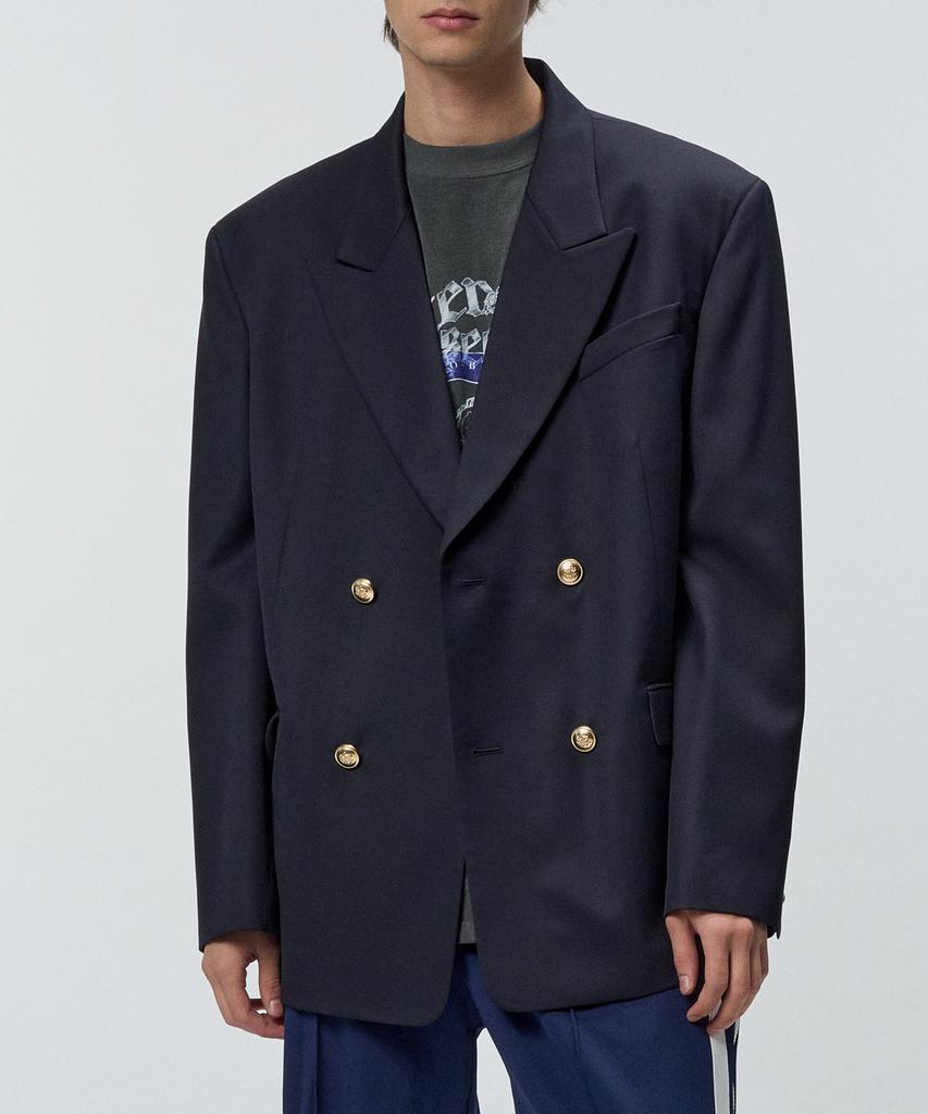 Intersection Oversized Double-Breasted Wool Jacket [Navy]