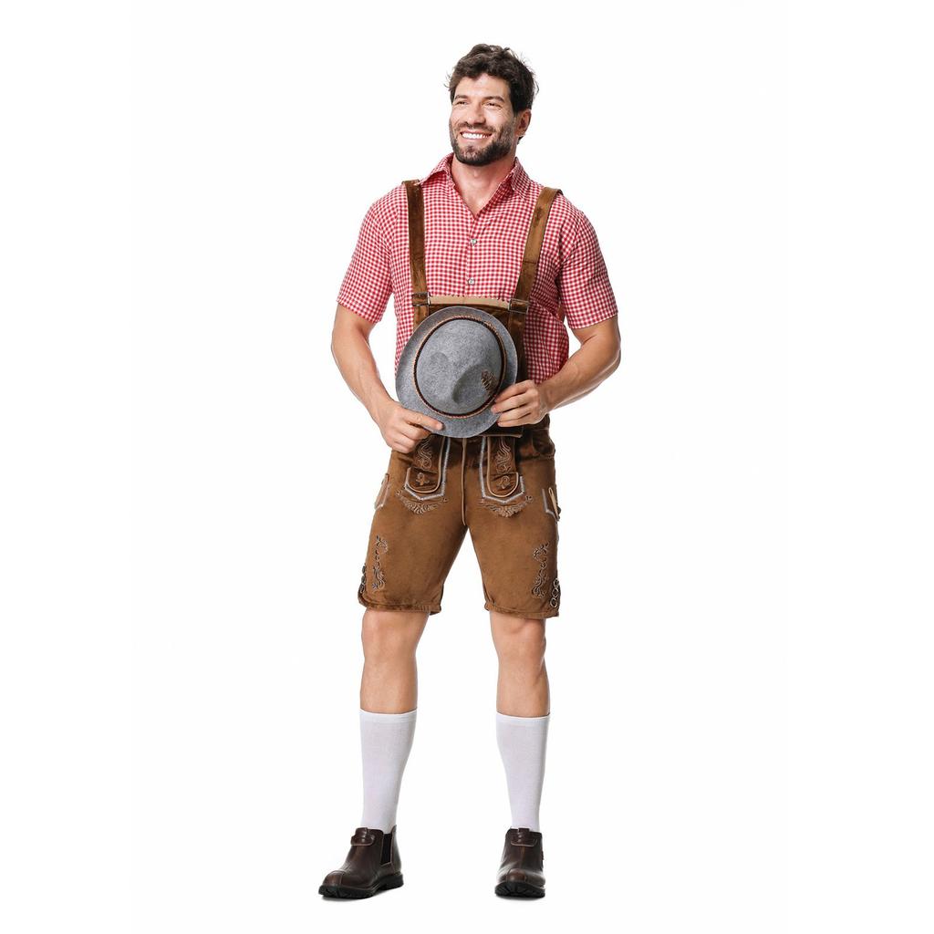 Немецкая традиционная одежда для пивного фестиваля, клетчатая рубашка с висящей шляпой, комплект из трех предметов