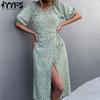 Женская мода лето весна цветочный узор принт с коротким рукавом V-образным вырезом с высокой талией повседневные платья